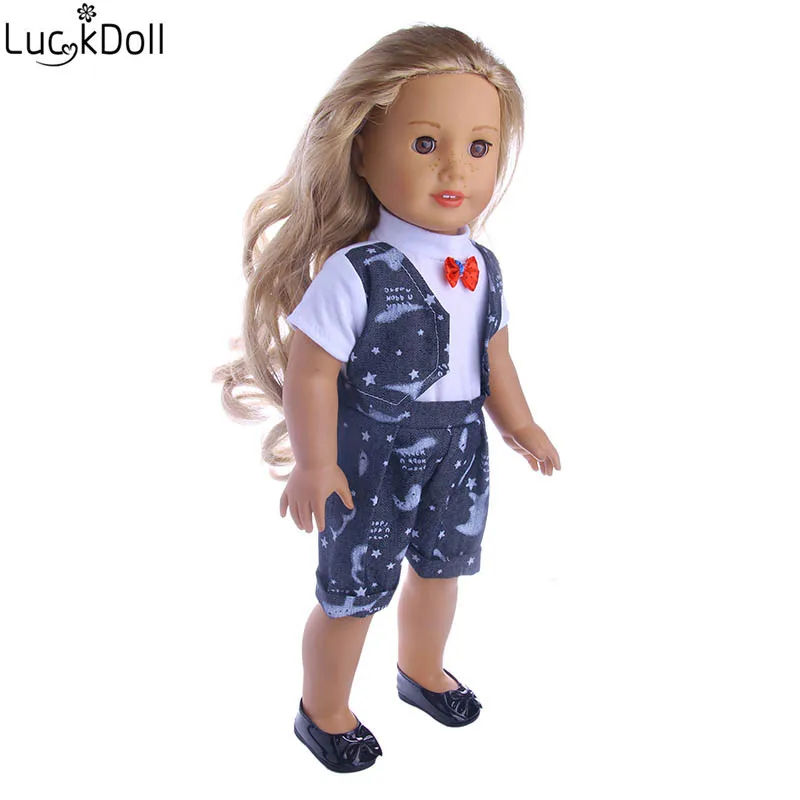 Костюм-бант LUCKDOLL с принтом подходит для 18-дюймовых американских кукол 43 см