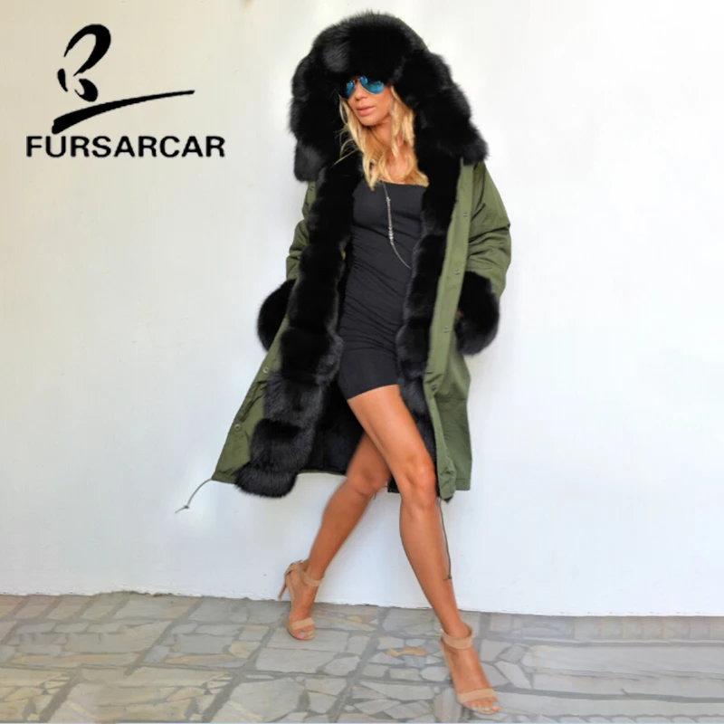 Новая парка FURSARCAR из натурального меха Женская черного цвета с воротником