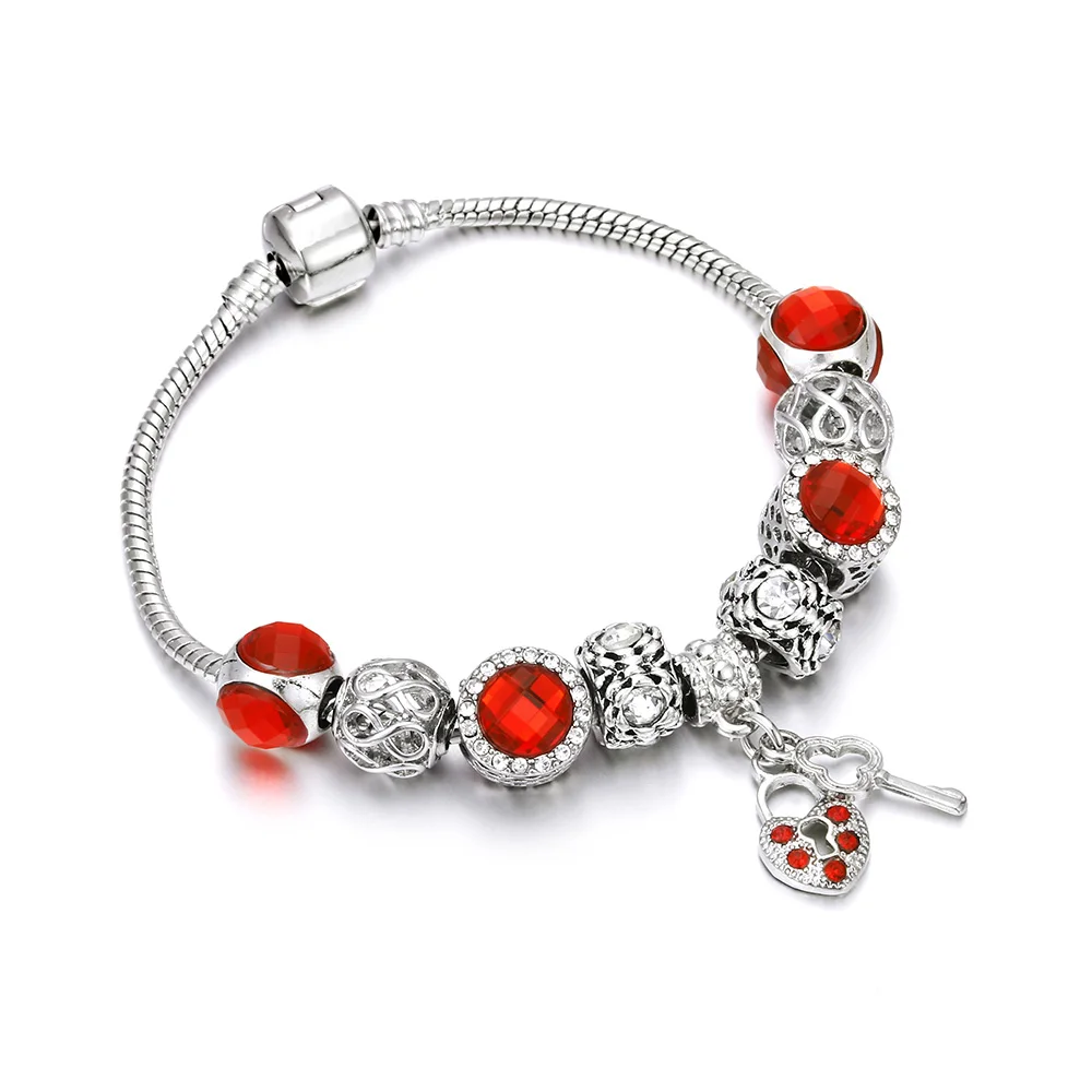 Style 8 Любовник Сердце браслет замок ключ розовые стразы шарик змея цепь женские браслеты и браслеты Подвески ювелирные изделия подарок DIY pulsera - Окраска металла: Style 8