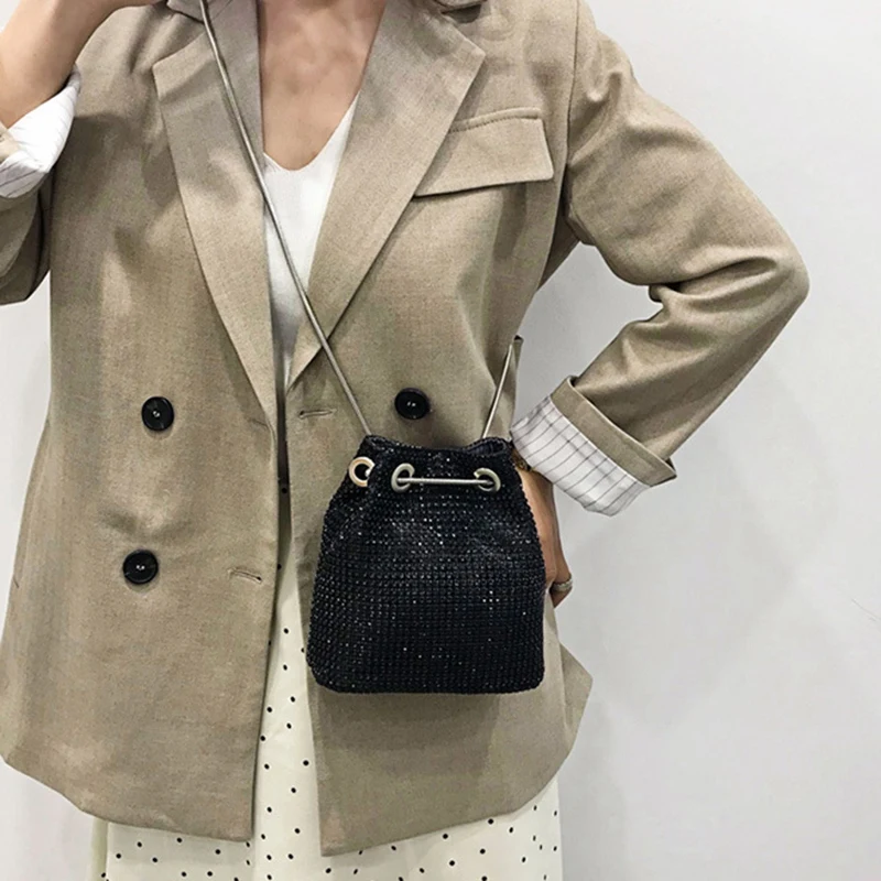 Rhinestone Inlaid Flash Bucket Clutch Bag For Evening Party Fashion Banquet Shoulder Storage Totes Bags Women Lady | Багаж и сумки