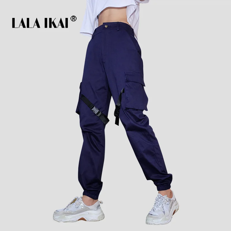 LALA IKAI/Для женщин High Street Пант СИНИЙ Ins мульти карман брюки карго для девочек