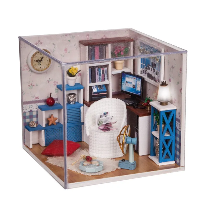 ZWX014 Кукольный дом Миниатюрный Кукольный Домик DIY Handmand сборка мини-комнатный дом модель здания кукольные домики мебель игрушка для детей подарок - Цвет: ZWX014