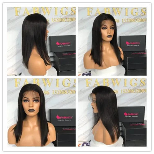 Fabwigs Short Lace Front Human Hair Wigs with Baby Brazilian Straight Bob For Black Women Remy Wig | Шиньоны и парики