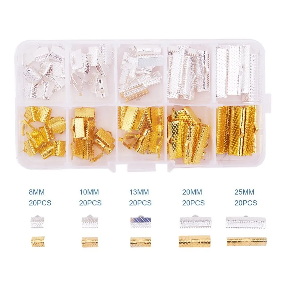 

About 100Pcs/Box Ribbon Clamp End Crimps Sets for Jewelry Making Findings 8mm 10mm 13mm 20mm 25mm