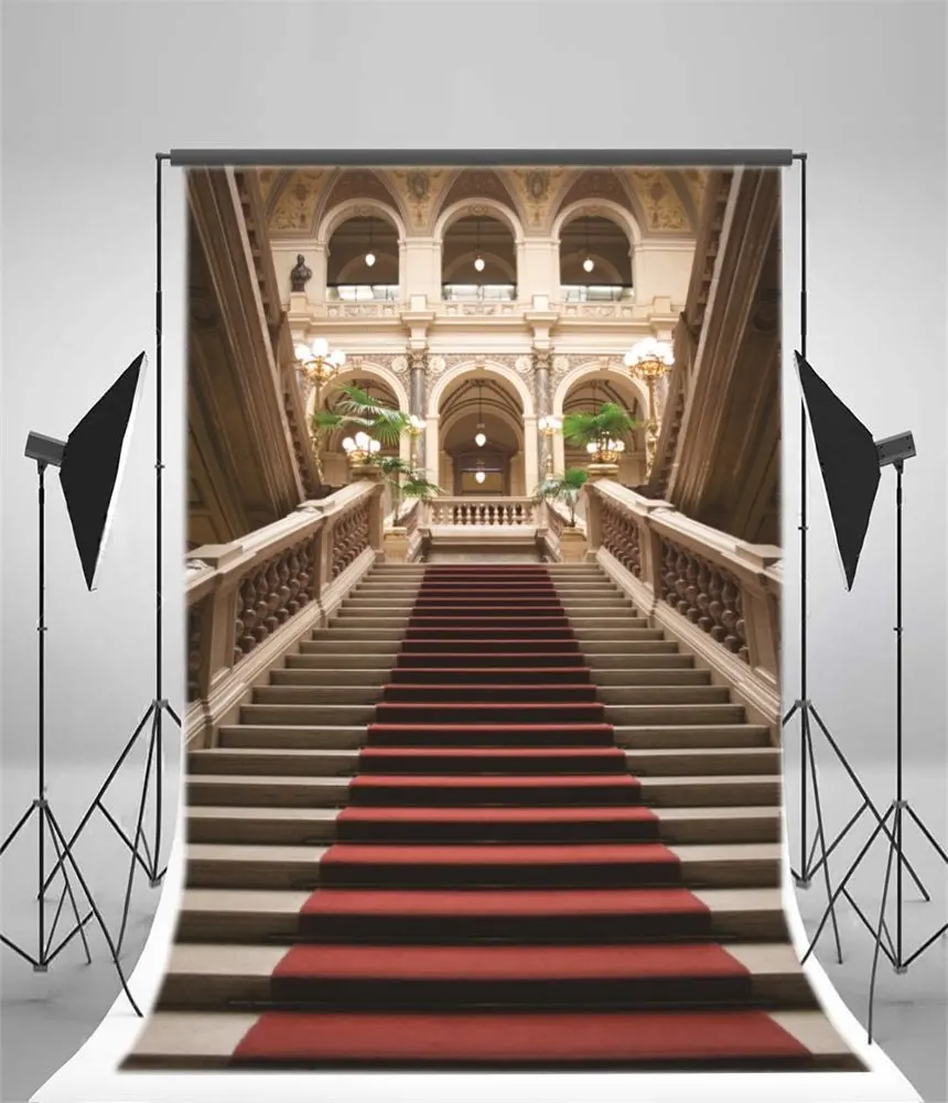 Photography Backdrop Church Luxury Palace Elegant Stair Droplight Red Carpet European Archiculture Interior Photo Background | Электроника