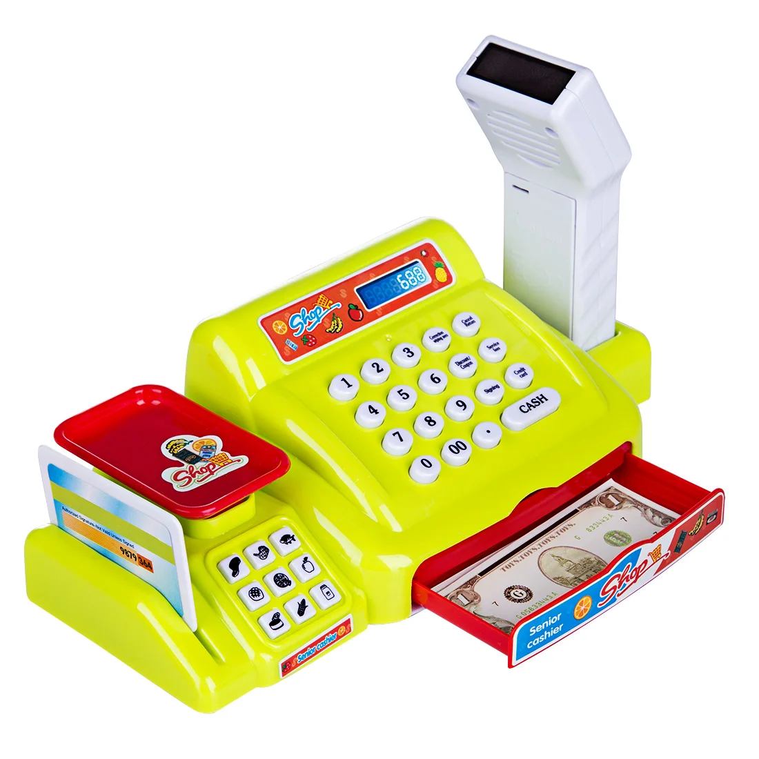 Горячая 24Pcs Дети ролевые игры моделирование шоппинг Игрушка Супермаркет кассовый аппарат Playset Дети Ранние образовательные игрушки-зеленый