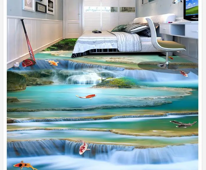 3d полы пейзаж водопада 3D пол водонепроницаемый обои для ванной комнаты картина