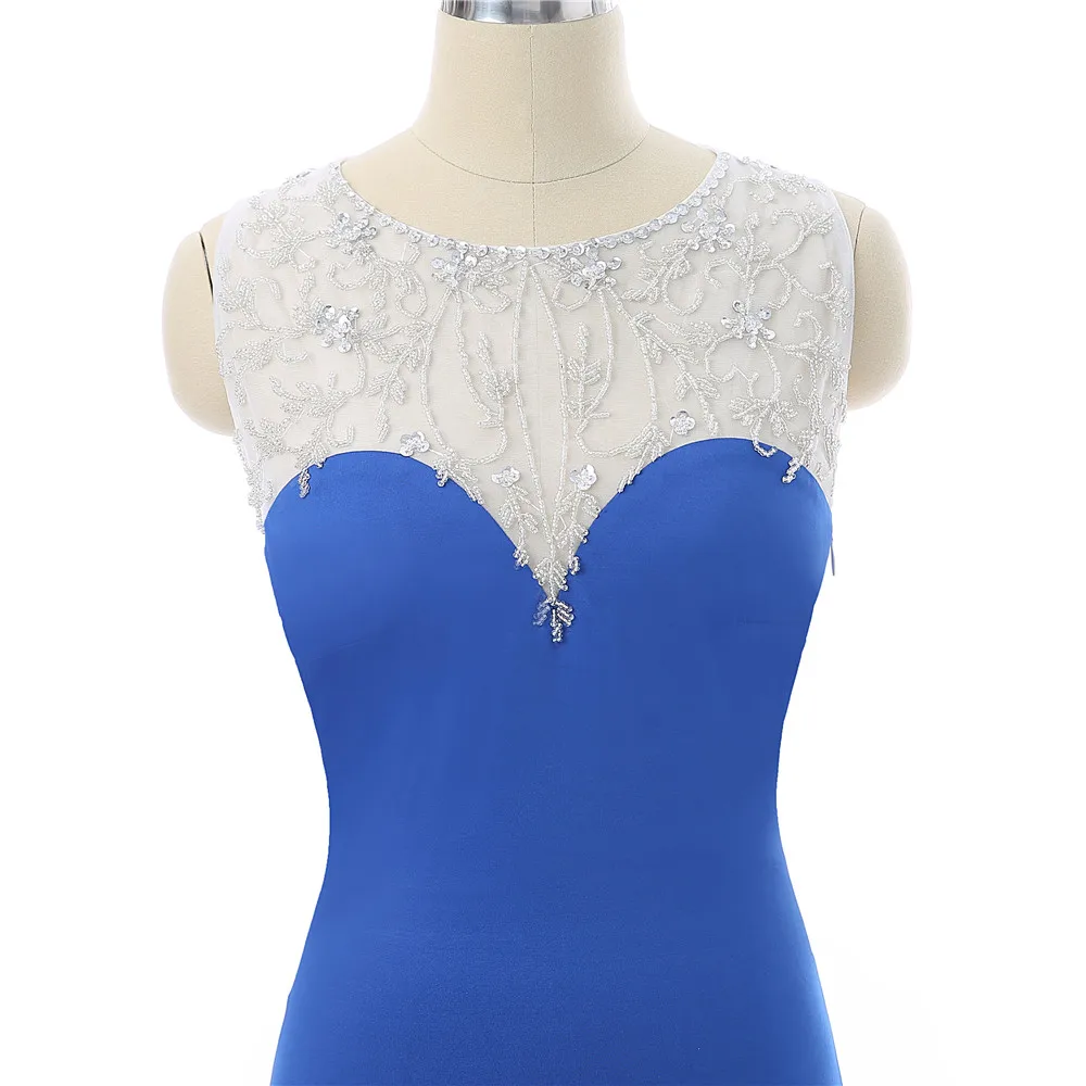 

Royal Blue Prom Dresses Sheath Beaded Crystals See Through Sexy Robe De Soiree Long Prom Gown Evening Dresses Evening Gown