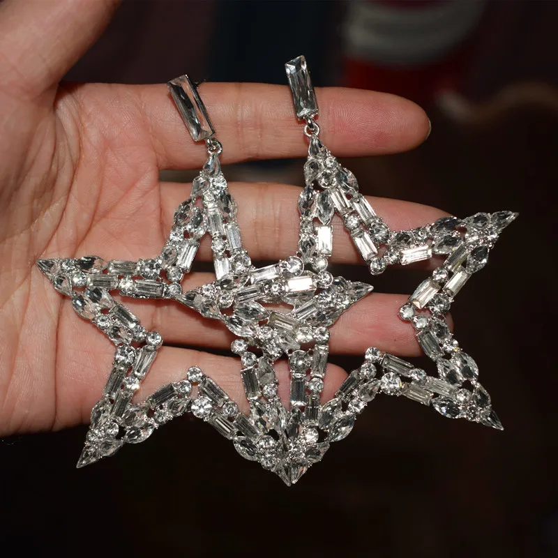 Бутик Высокое качество Кристалл Стразы звезда кулон большие серьги висюльки