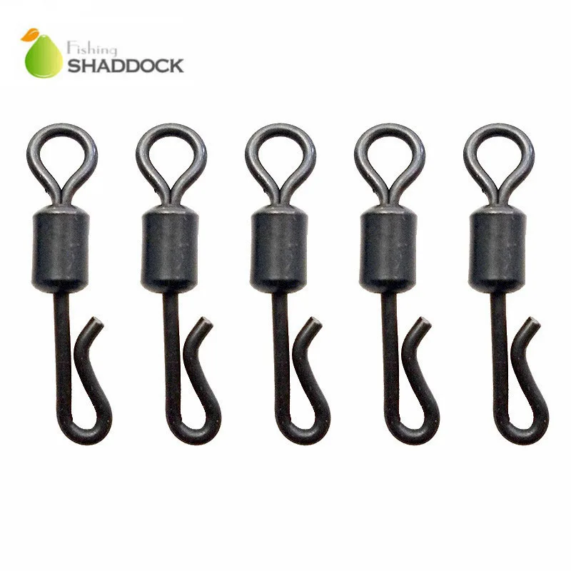 

20pcs Matte Black Rolling Quick Change Swivels Carp Rigs Long Body Q-shaped Swing Snap Connector Carp Fishing Accessories