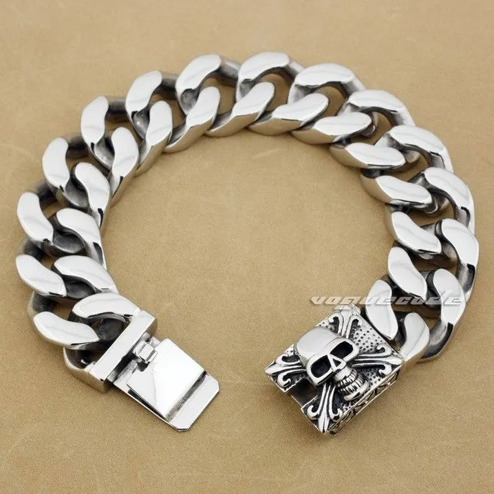 

Huge and Heavy Punk Rocker Fashion Bracelet Solid 316L Stainless Steel Cool Men's Biker Domineering Skull Bracelet 5Q013