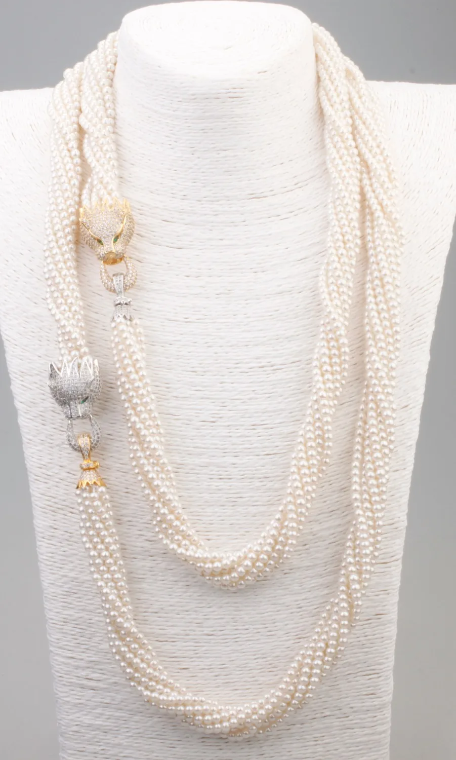 ?? Graybirds送料無料下品大物デザイン真珠のネックレス動物パンサーヒョウパールと銅ネックレス