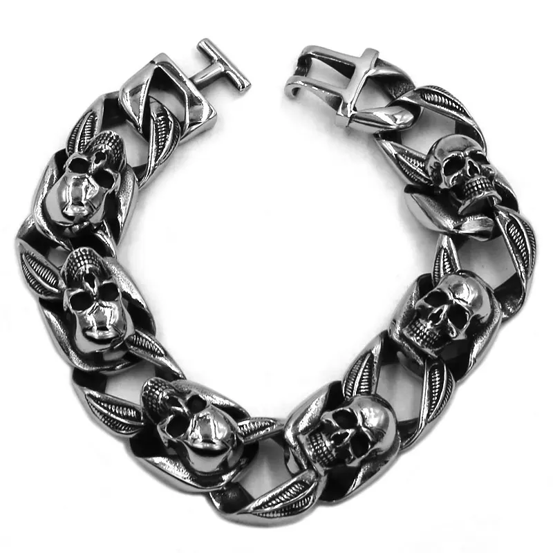 

Gothic Biker Skull Bracelet Stainless Steel Titanium Jewelry Punk Cool Skull Motorc Biker Mens Boys Bracelet Wholesale SJB0351A
