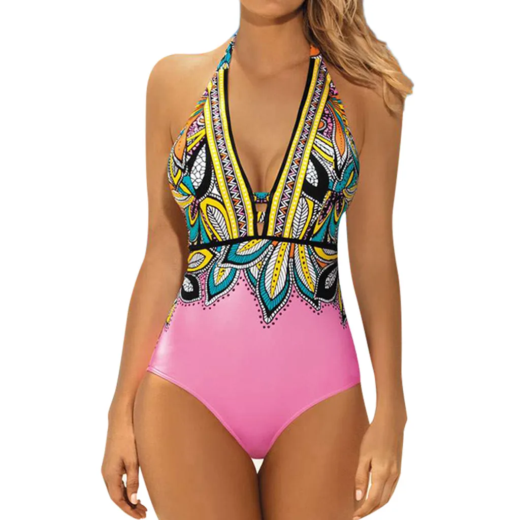 Женский сексуальный купальник с открытой спиной голубой на бретельках глубоким