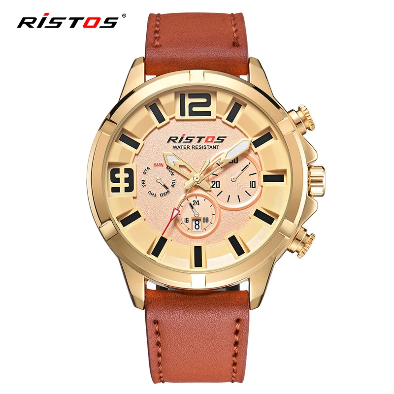 RISTOS CasualLeather часы для мужчин спортивные водостойкие Дата Аналоговый кварцевые