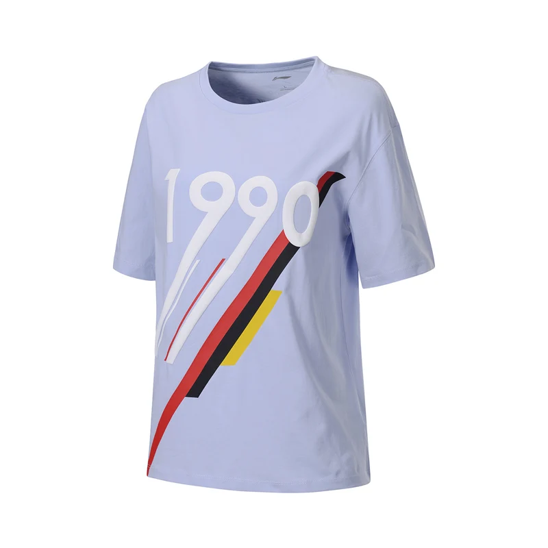 Li-Ning Женская трендовая футболка с коротким рукавом, хлопок, свободная посадка, подкладка, дышащие спортивные топы, футболки AHSP106 WTS1501