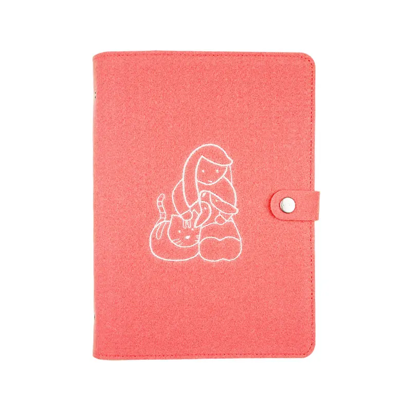 Cat dog pink Шерстяной фетровый блокнот А5 А6 с вышивкой в виде листьев, стильный ежедневник, бизнес-блокнот, канцелярские товары, офисные принадлежности - Цвет: Cat dog pink