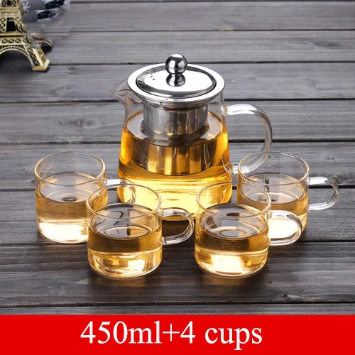 450ml4cups 450 мл-950 мл хороший прозрачный боросиликатный стеклянный чайник с 304 нержавеющим стальным ситечком для заваривания тепла зеленый чайник Набор инструментов чайник - Цвет: 450ml4cups