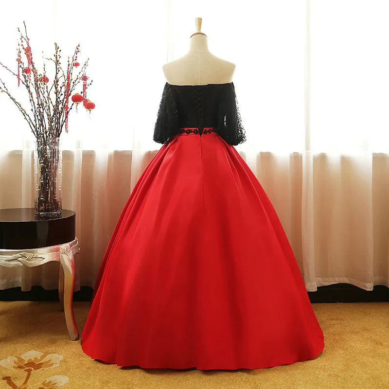 Красное и черное бальное платье Quinceanera платья Половина рукава Сладкий 16 s Vestidos De 15