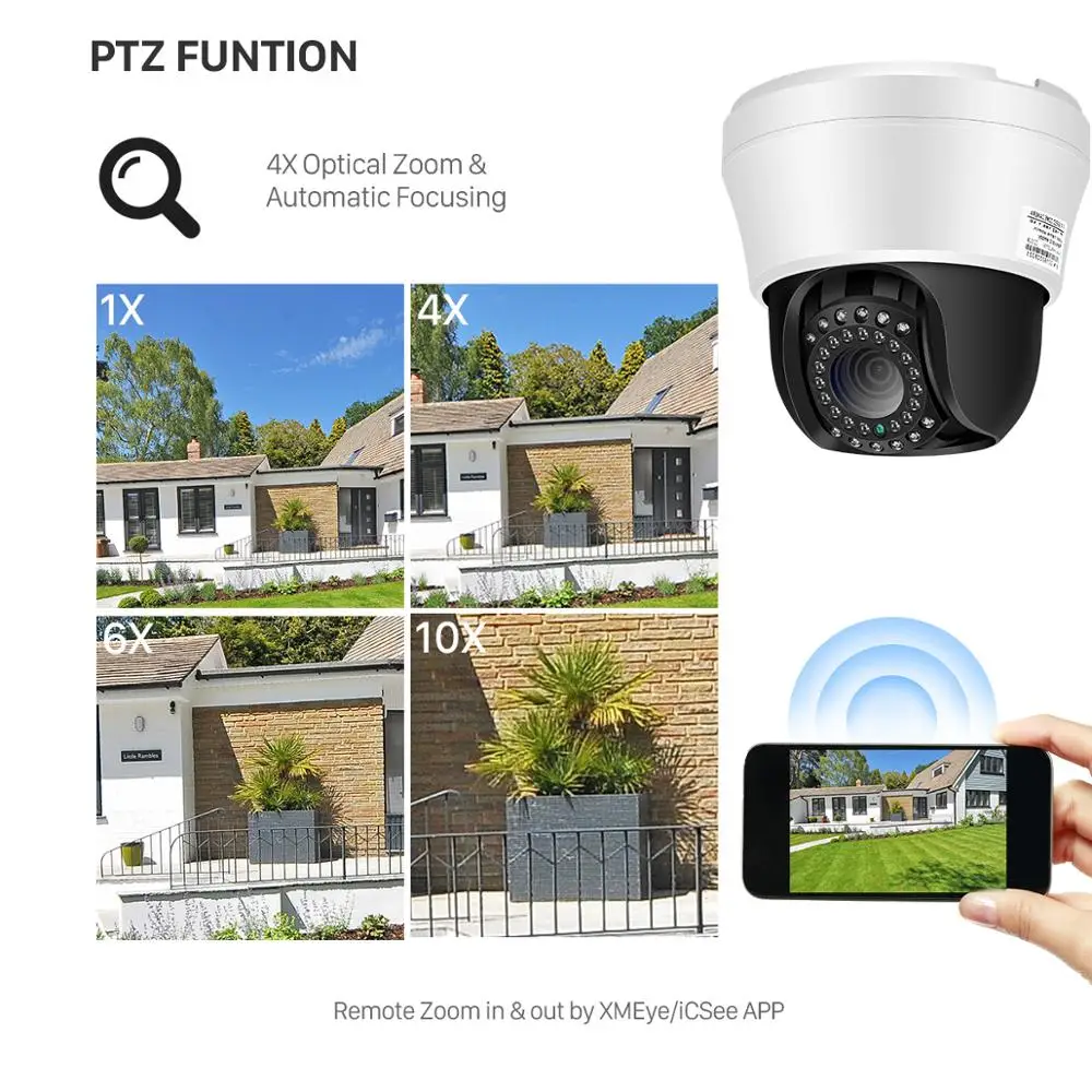 4 дюймов мини PTZ купольная IP камера 5MP/2MP Ультра HD панорамирование/наклон 10x зум Скорость купольные камеры видеонаблюдения H.265 ONVIF Xmeye CCTV 40 м ИК вид