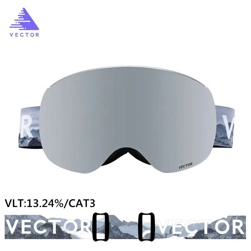 Silver Магнитные лыжные очки двухслойные UV400 Анти-туман большие Лыжные маски очки для катания на лыжах для мужчин и женщин сноуборд лыжные очки снежные очки - Цвет: Silver