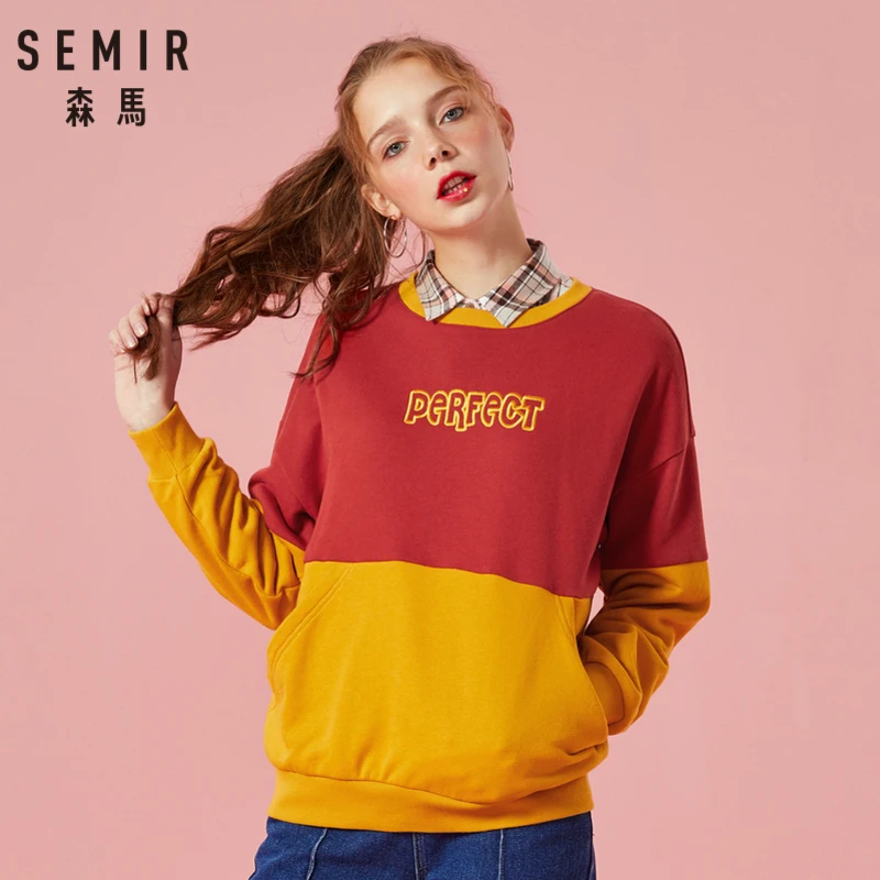 SEMIR Женская цветная толстовка с карманом кенгуру трикотажный пуловер свитшот