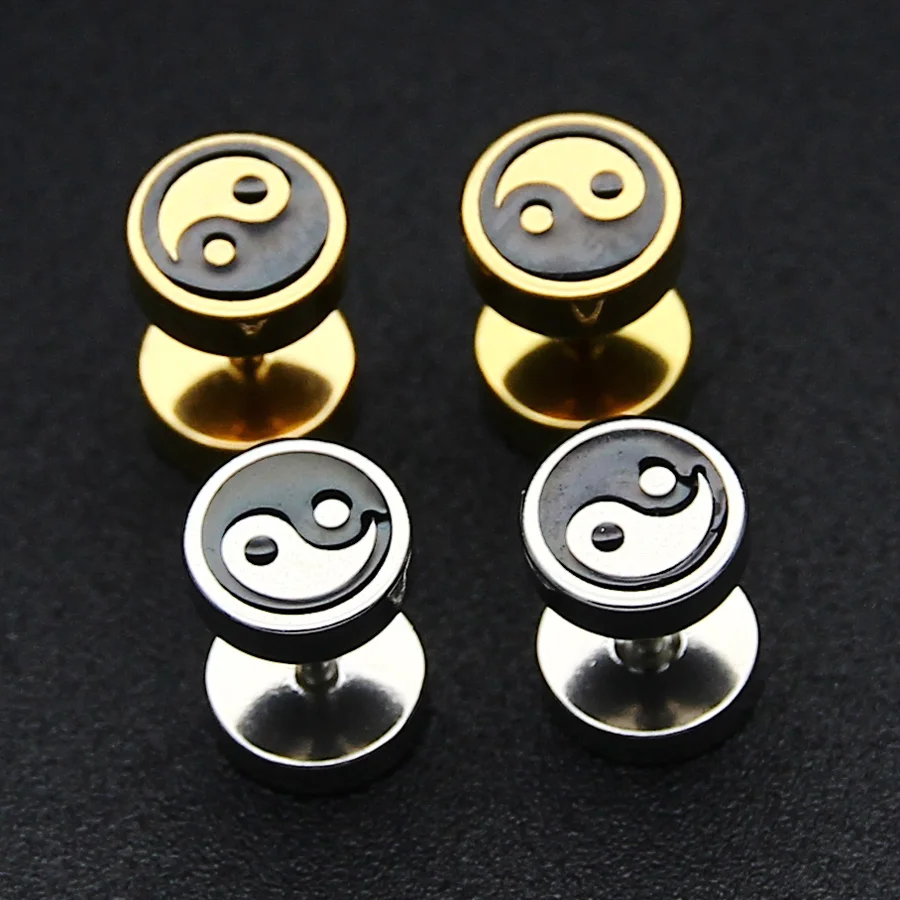 Серьги гвоздики из нержавеющей стали в стиле Инь Янь 2 шт.|ear earrings|stainless steel stud