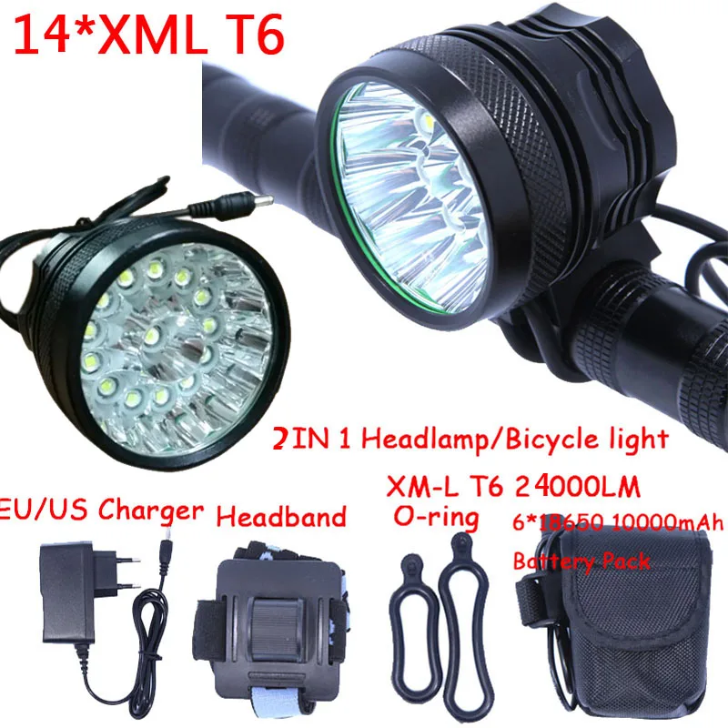 Супер мощный яркий налобный фонарь 2 в 1 14 x XM L T6 светодиодный велосипедный +