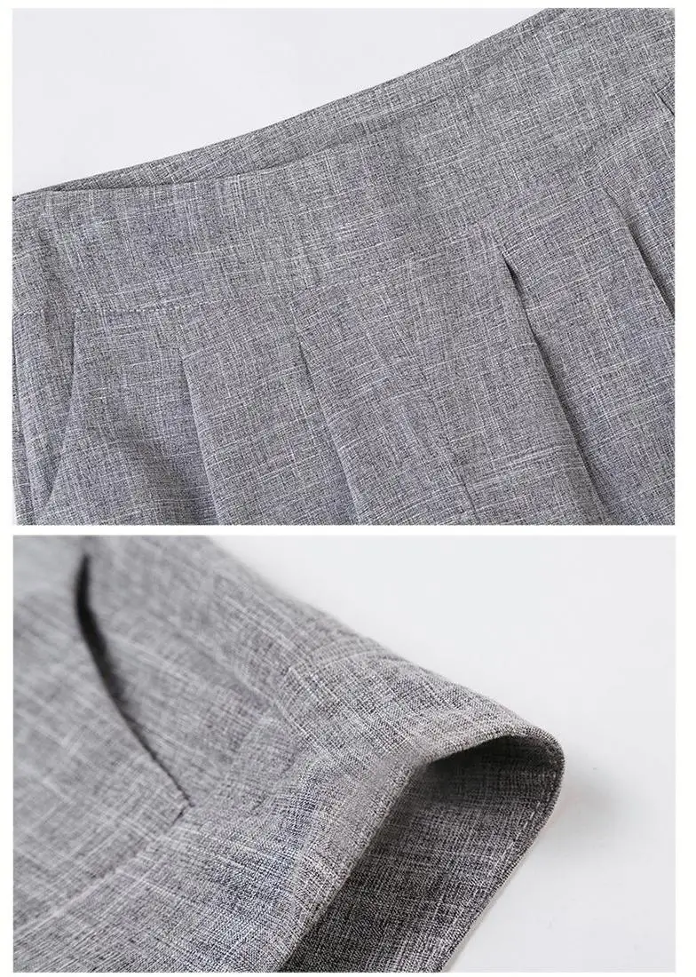 Summer 2019 Office Women Grey Black Ankle Length Linen Harem Pants Female Woman Korea Style Elastic High Waisted 3xl Trousers | Женская