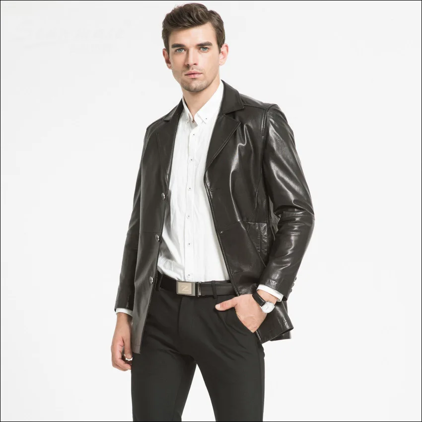 Maylooks 2019 куртка из козьей кожи мужская кожаная повседневная Длинная ветровка