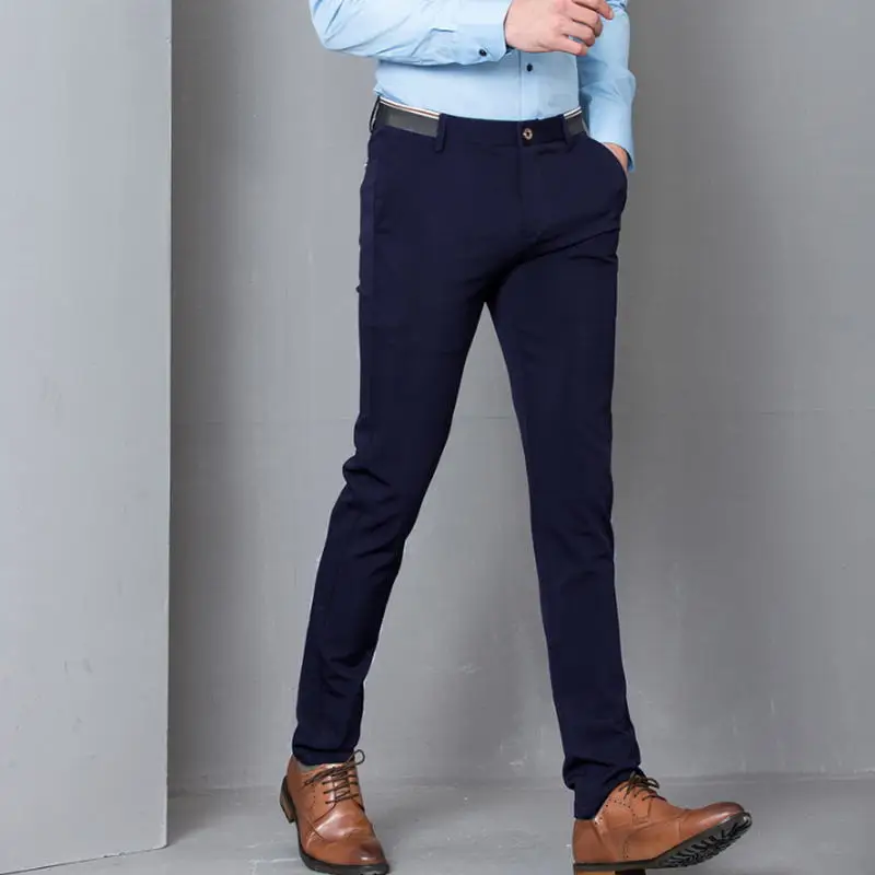 Black Stretch Skinny Dress Pants Men Party Office Formal Mens Suit Pencil Pant Business Slim Fit Casual Male Trousers | Мужская одежда