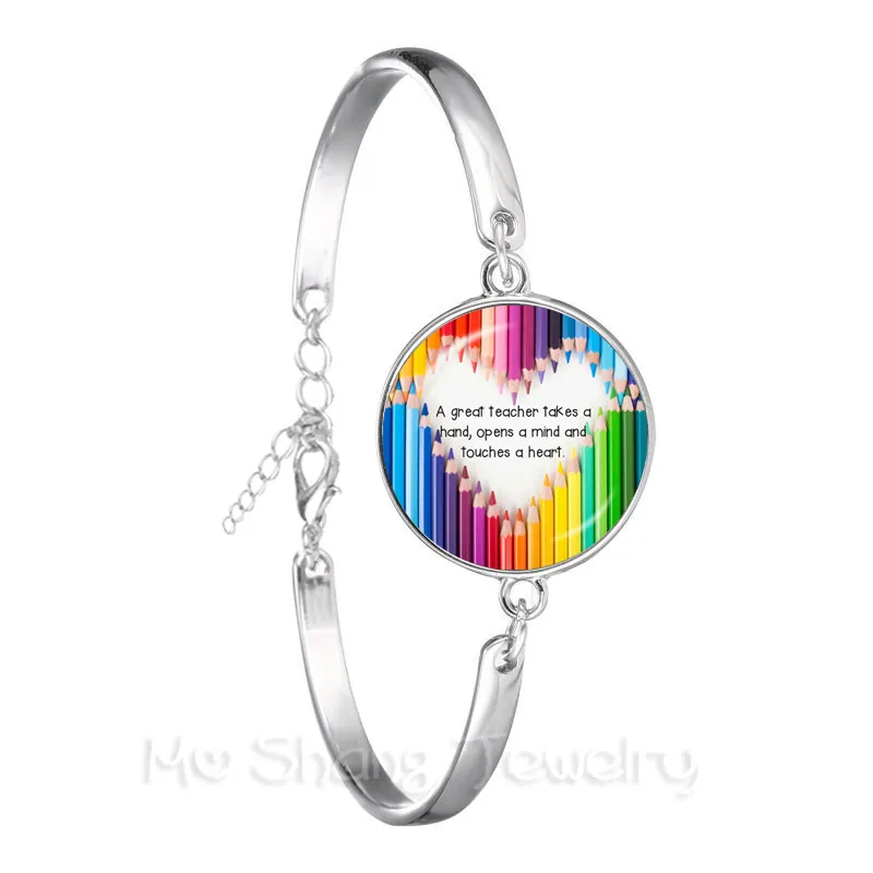 

Teacher's Day Gift Bracelet Merci Maitresse 18mm Glass Cabochon Trendy Jewelry Bangle For Women Men Thanksgiving Gift