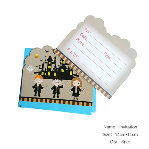 Invitation 6pcs Детский комплект для украшения вечеринки в честь Дня рождения из мультфильма «волшебный фильм Гарри Поттер»; вечерние принадлежности для вечеринки в честь Дня рождения; вечерние принадлежности - Цвет: Invitation 6pcs