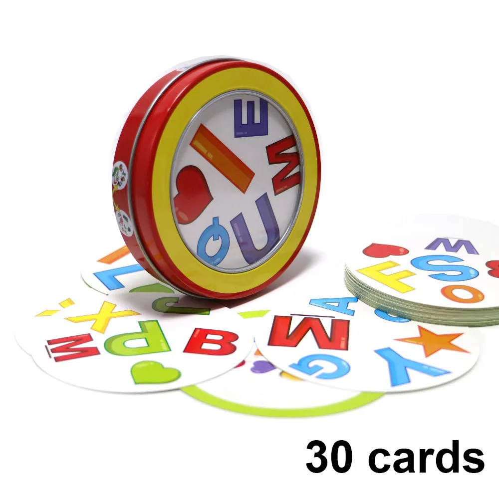alphabet Игральные карточки с символами, 80 мм, английская версия, Обучающие игрушки с металлической коробкой для семейных мероприятий, вечеринок, наслаждайтесь настольными играми - Цвет: alphabet