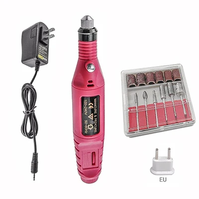 EU standard plug Pinkiou Электрический аппарат для сверления ногтей пилка для ногтей набор приборов для маникюра розово-красный - Цвет: EU standard plug