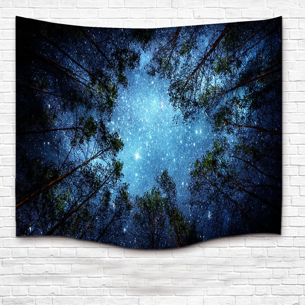 Psychedelic Forest Trees and Stars Starry Sky Fabric Wall Hanging Tapestry Decor Polyester Curtains Plus Long Table Cover10 |