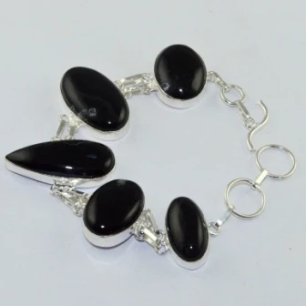 

Black Onyx Silver Overlay on Copper Bracelet , 20.7 cm, B1625