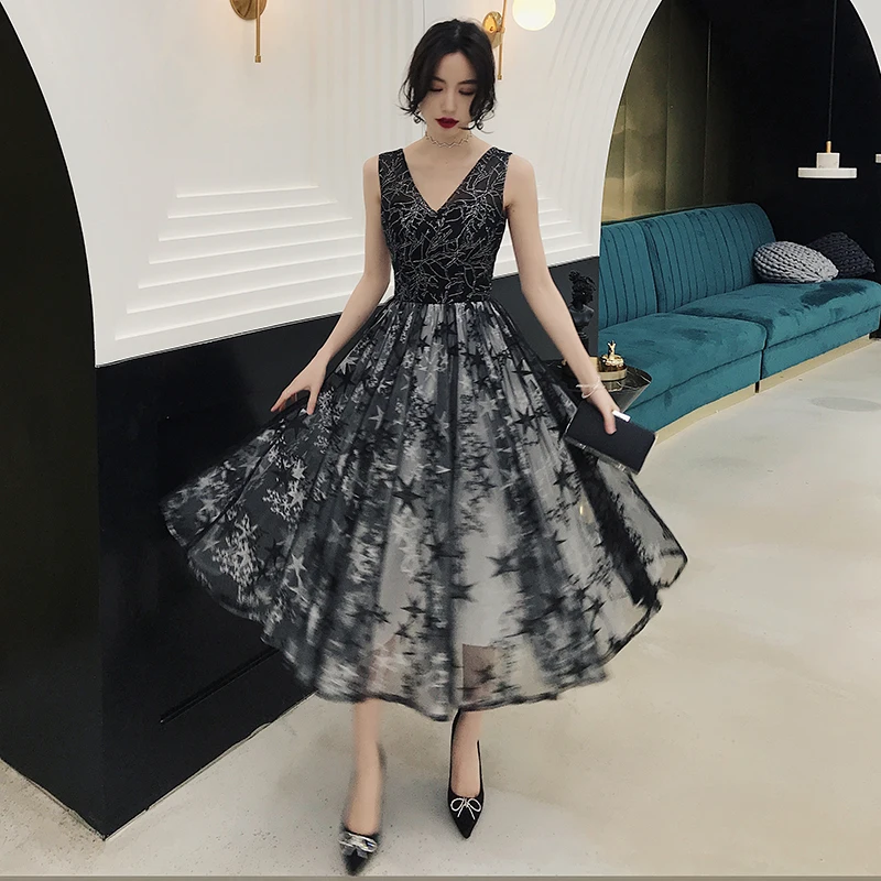 Женское коктейльное платье It's Bride черное элегантное до середины икры с V