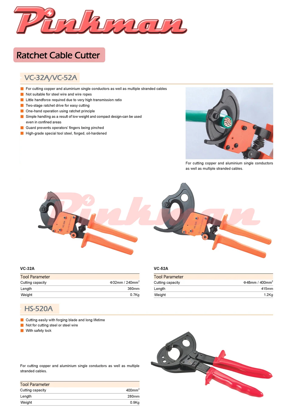 VC-32A VC-52A HS-520A Ratchet кабельный резак