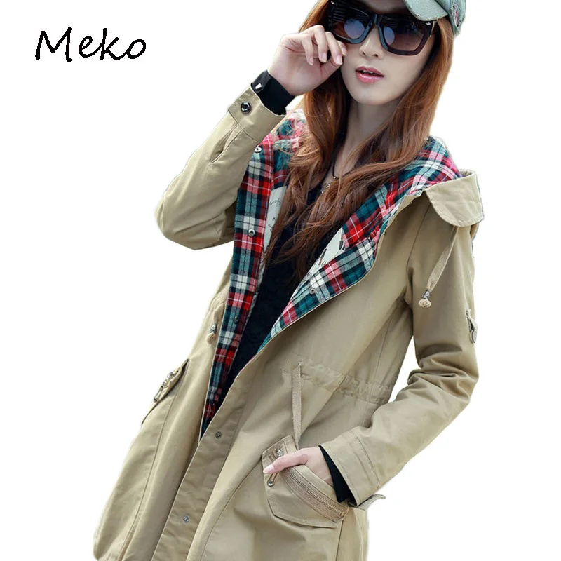 2016 Осень Мода Новый женский с капюшоном длинное пальто хлопковая куртка Для