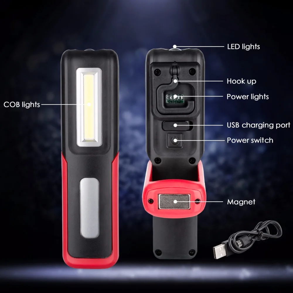USB Перезаряжаемые вспышка светильник XPE + COB светодиодный магнит Рабочая Лампа