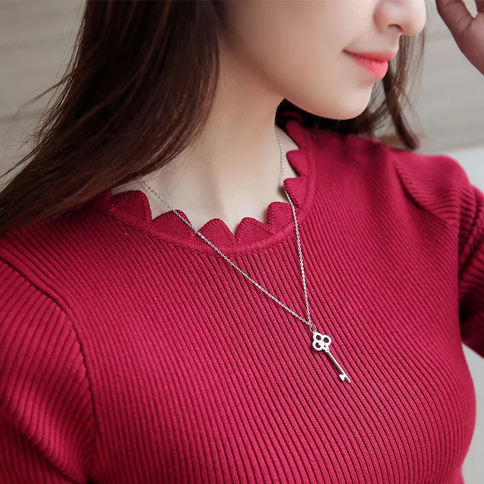 Новинка 2017 зимний свитер Женский однотонный короткий облегающий вязаный с