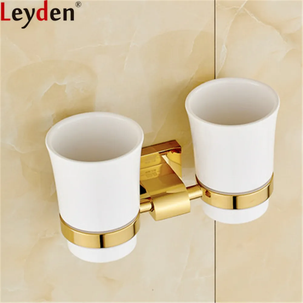 Двойные держатели для зубных щеток Leyden золотые латунные настенные Creamic