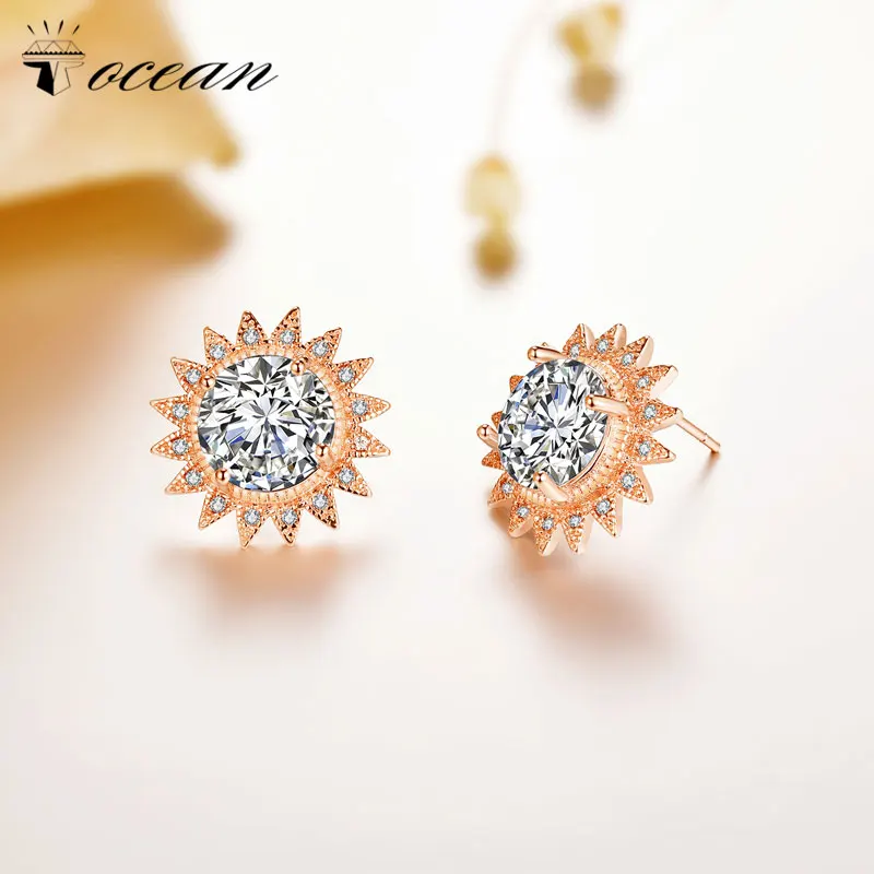 Tocean Rose Gold Color Cute Flower Sunshine Jewelry Wedding Stud Earrings for Women AAA Zircon Engagement Accessories Gift EM101 | Украшения