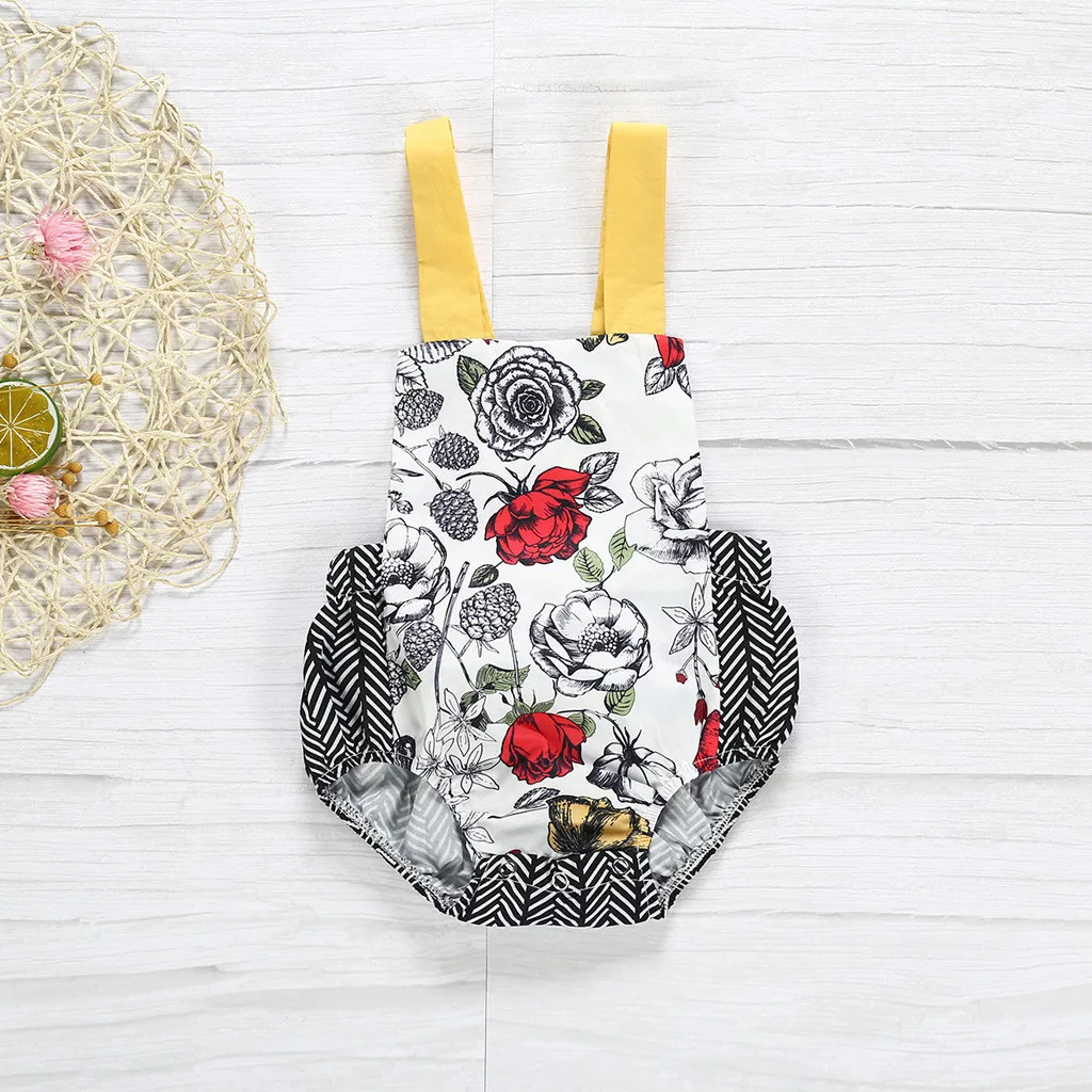 SAGACE/Детский комбинезон с бантом и принтом розы для маленьких девочек Боди Летняя