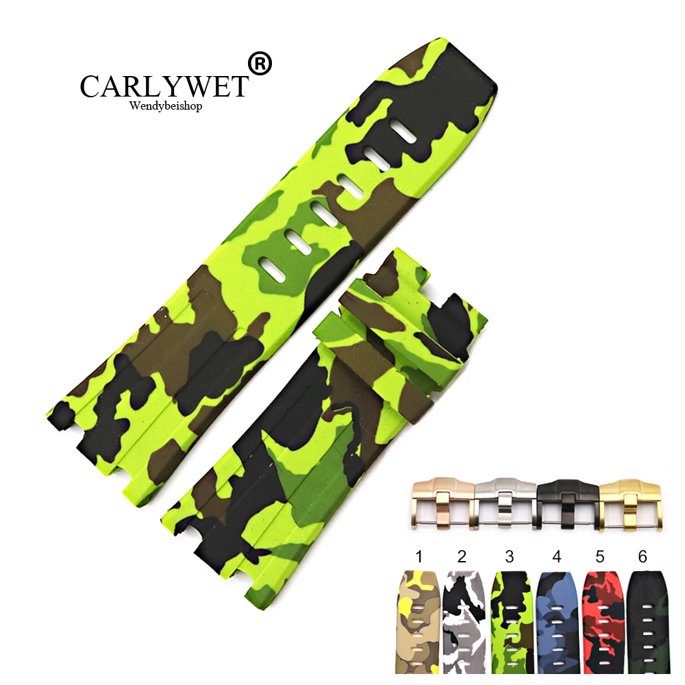 

CARLYWET 28mm Camo Waterproof Silicone Rubber Replacement Wrist Watchband Strap Belt Loops Buckles For ROYAL OAK OFFSHORE