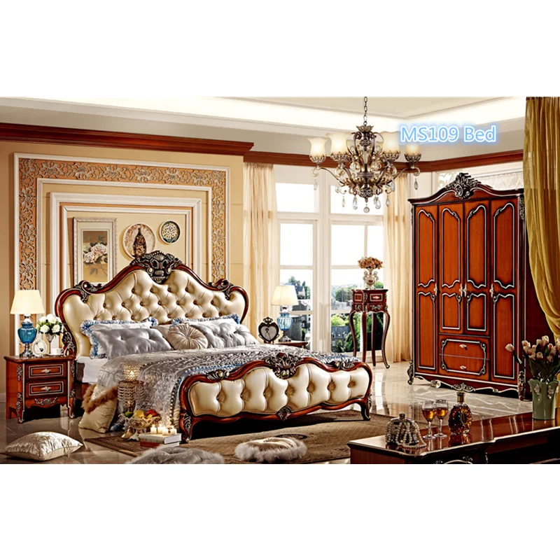 Недорогая двойная кровать французская деревянная мебель в антикварном стиле