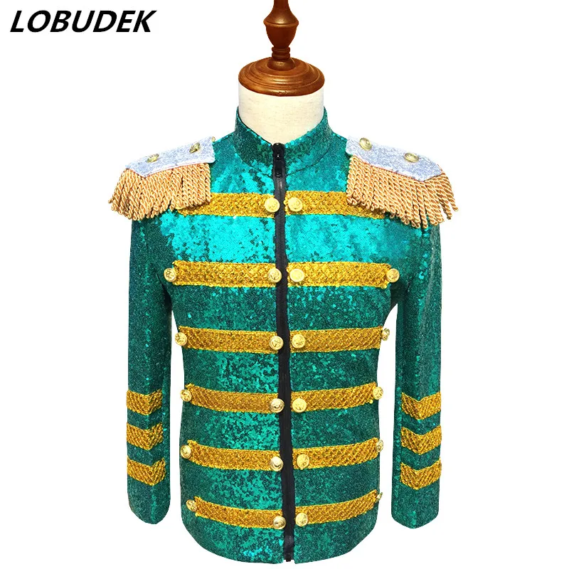 Мужская зеленая куртка с блестками приталенное пальто высококачественная