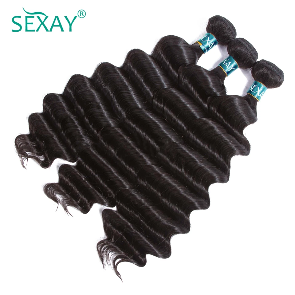 Sexay свободные глубокие волнистые пучки с закрытием Remy перуанские волосы для наращивания 3 пучка с закрытием человеческих волос Плетение с закрытием