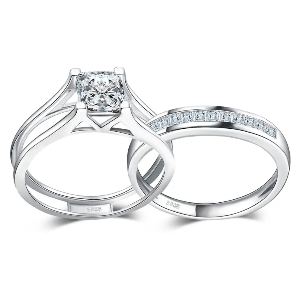 Jewelrypalace 2ct принцессы cubic zirconia Wedding Band Solitaire Обручение кольцо Свадебные набора каналов 925 стерлингов Серебряные ювелирные изделия